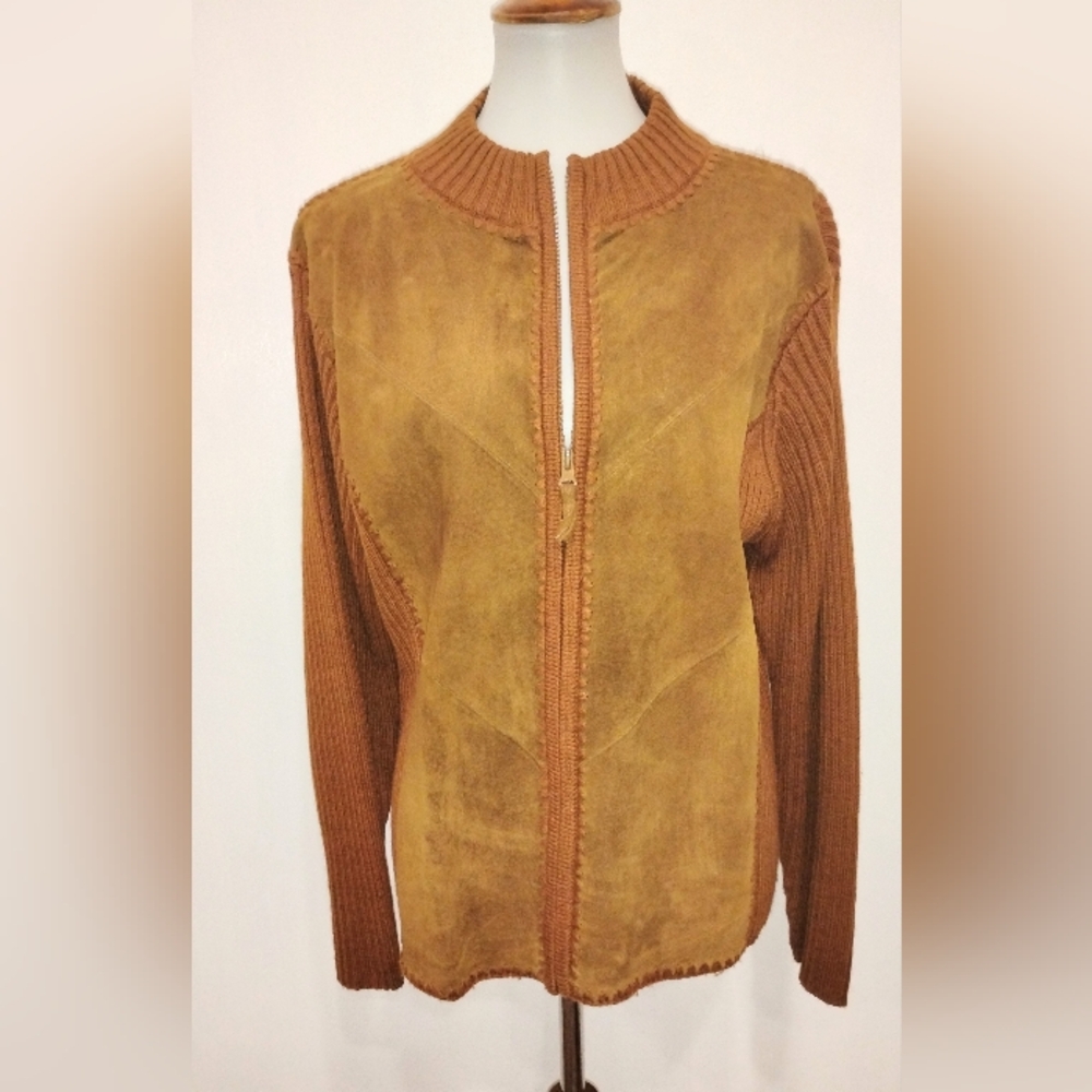 RETRO CHEVRON STICTHED LEATHER SWEATER JACKET